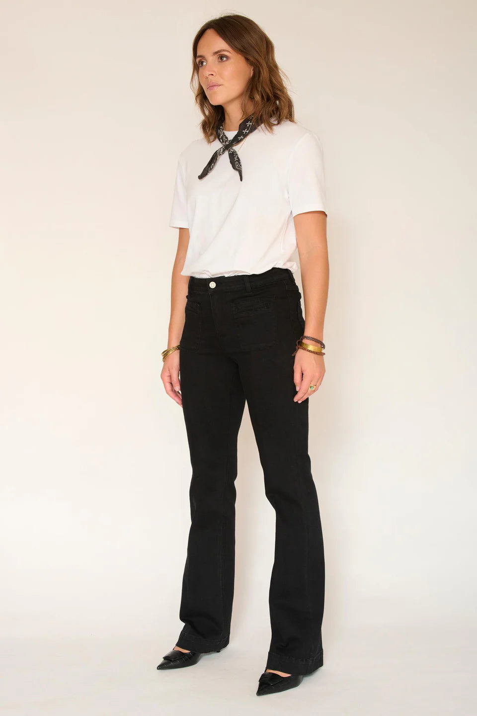 JEAN FLARE - THE DIANA POWER STRETCH BLACK RINSE WASH