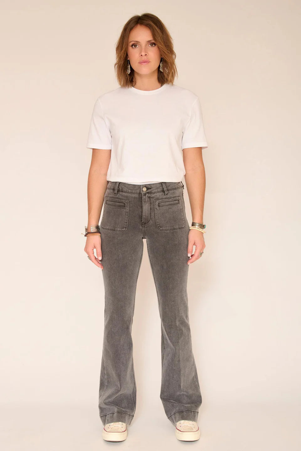 JEAN FLARE - THE DIANA POWER STRETCH GREY KURT WASH