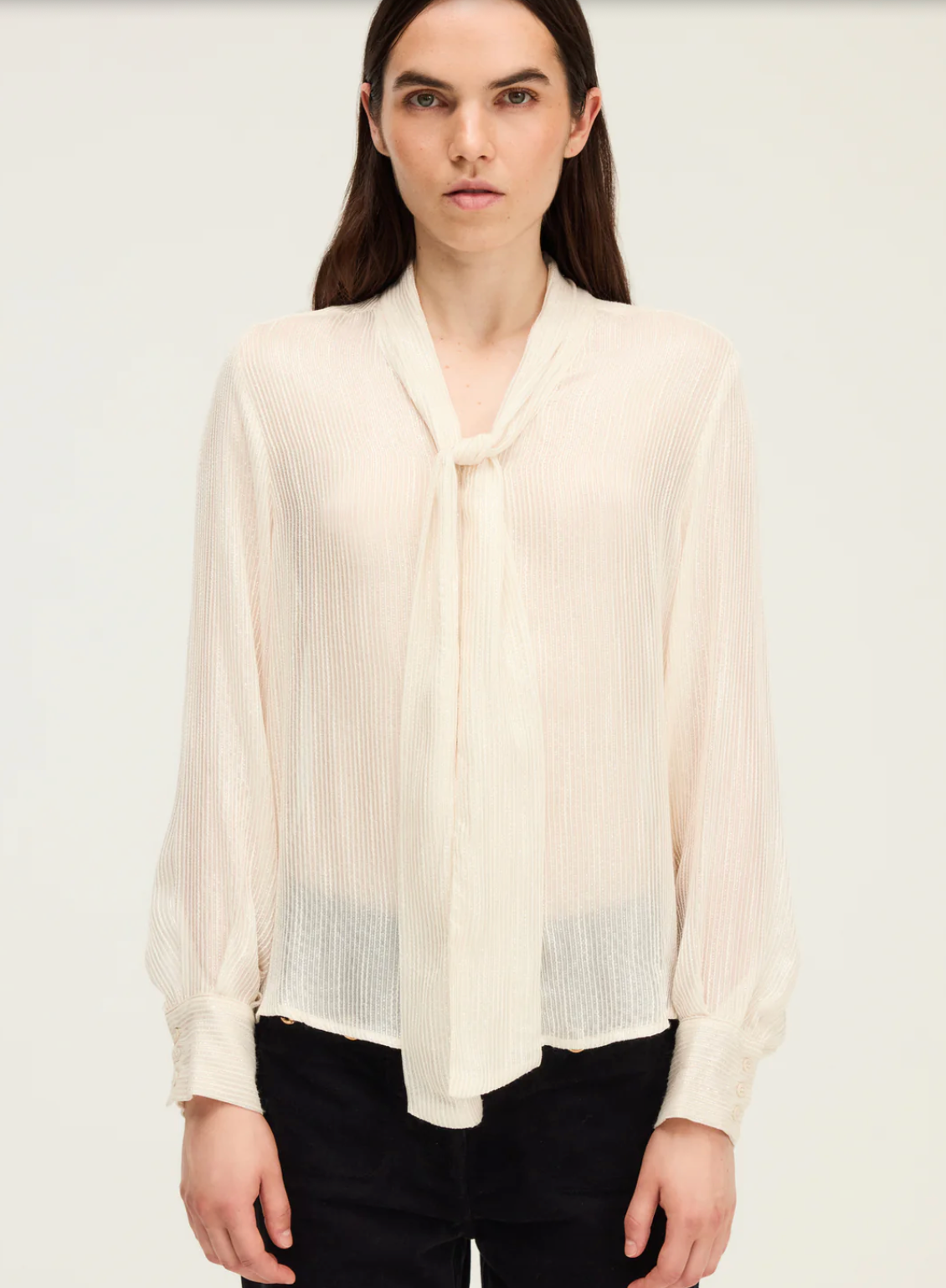 Chemise lavallière rayée en lurex - AMELINA