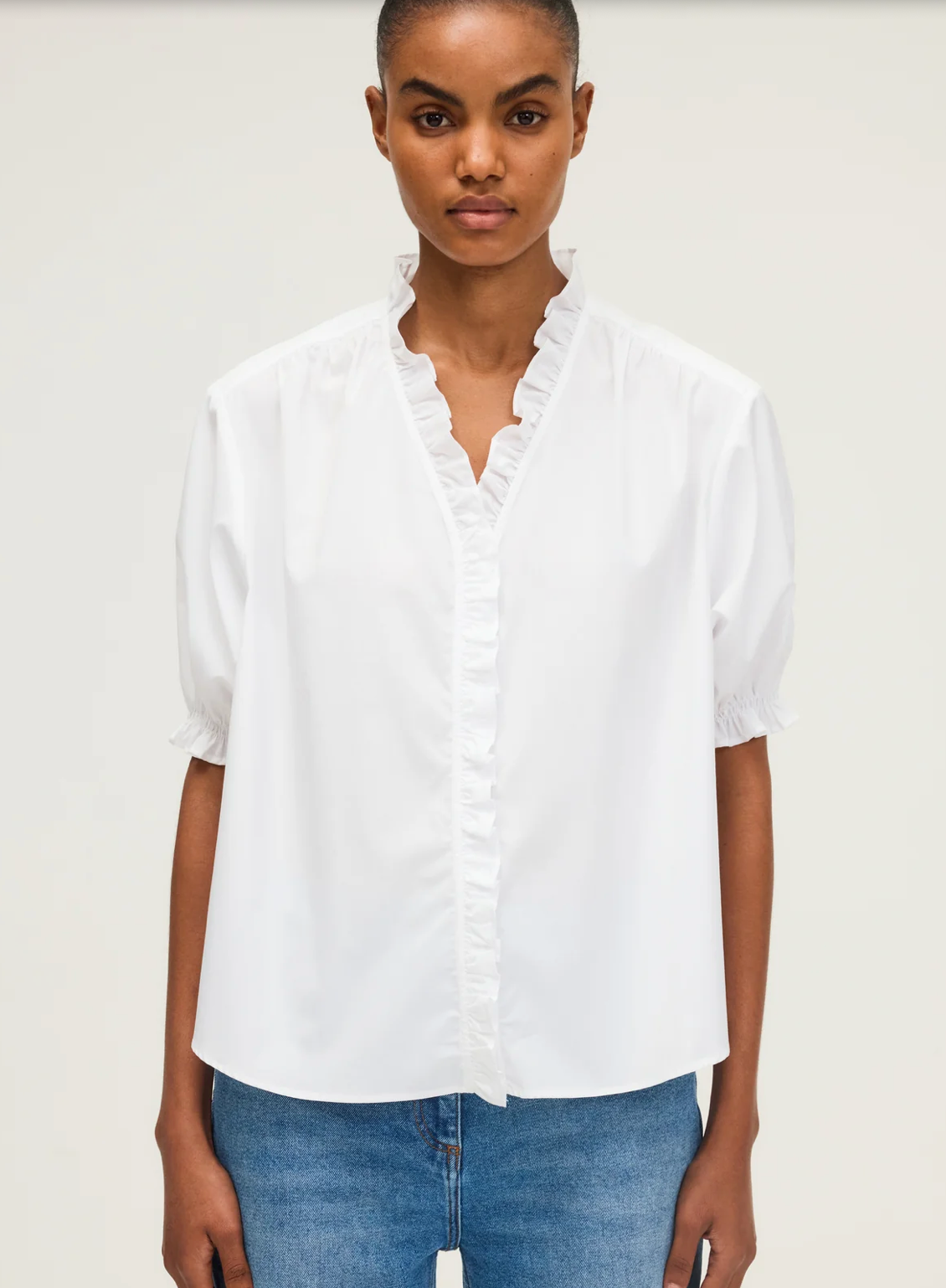 Chemise en popeline à manches courtes - ARYA Blanc