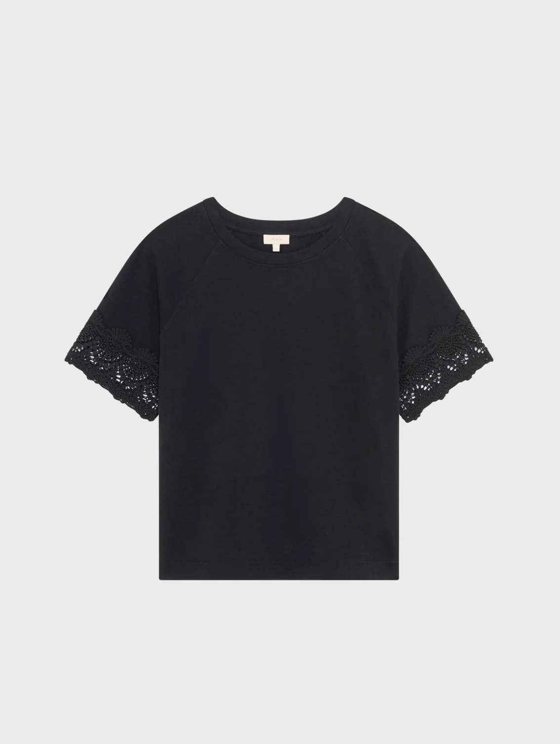 T-shirt en coton aux manches brodées - THANA Noir