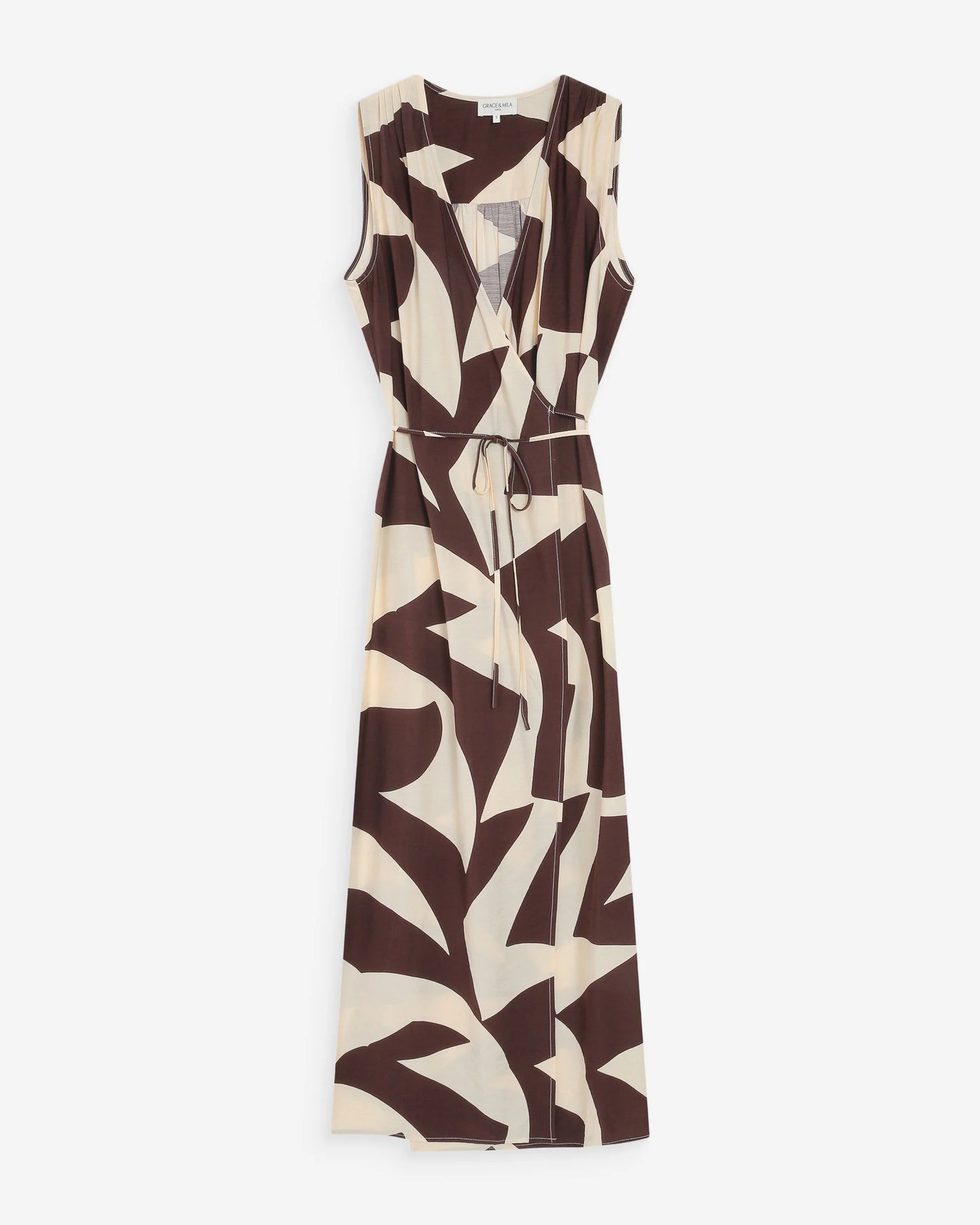 ROBE PORTEFEUILLE IMPRIMÉ GÉOMÉTRIQUE CHOCOLAT VELLINE
