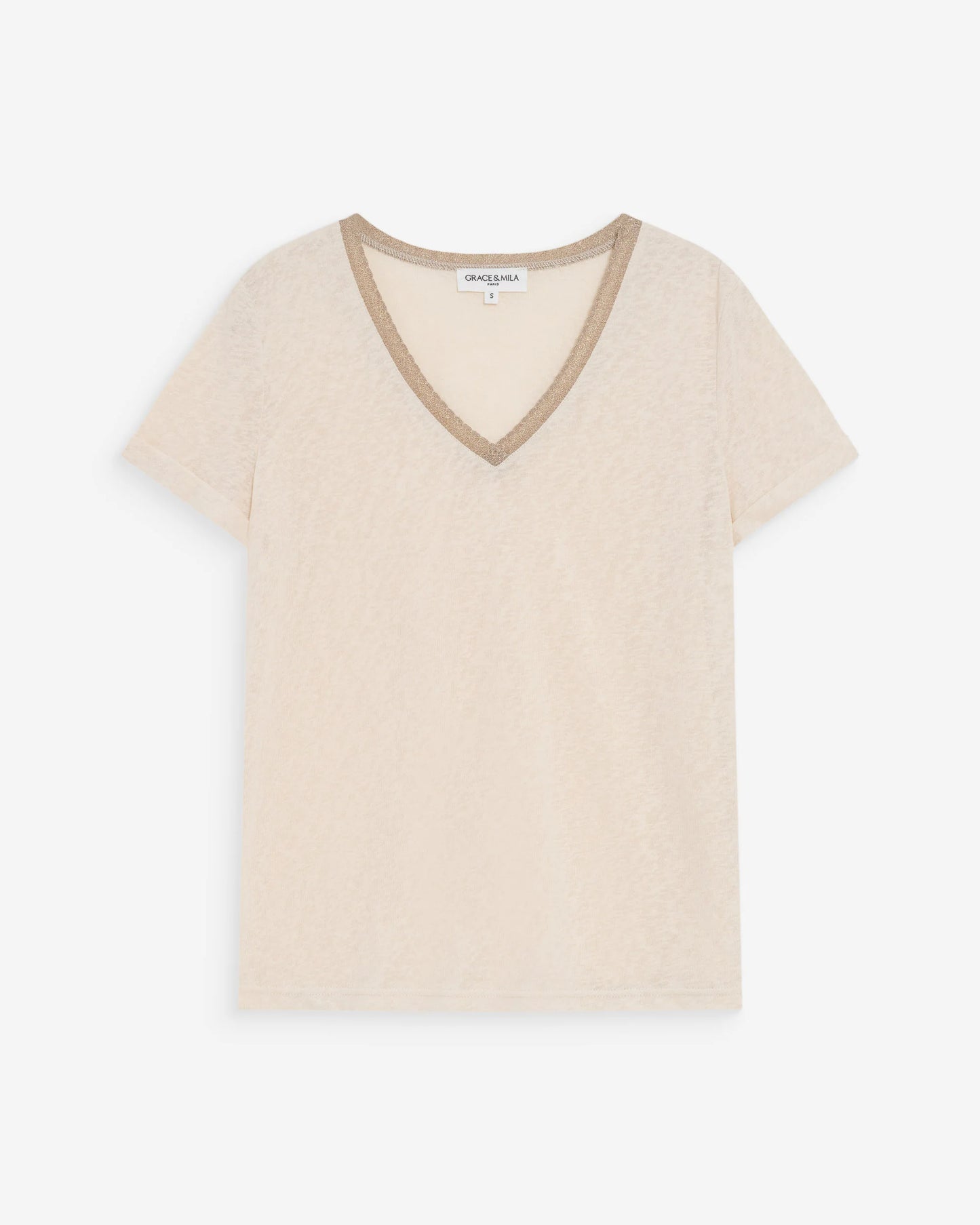 T-SHIRT COL V MANCHES COURTES AMANDE VASCO