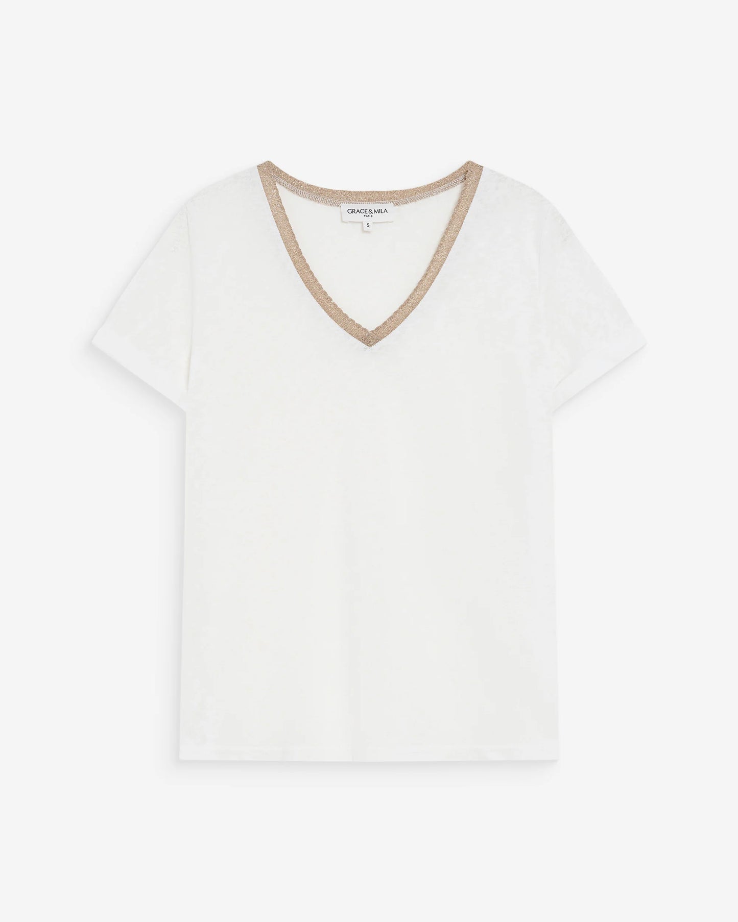 T-SHIRT COL V MANCHES COURTES IVOIRE VASCO