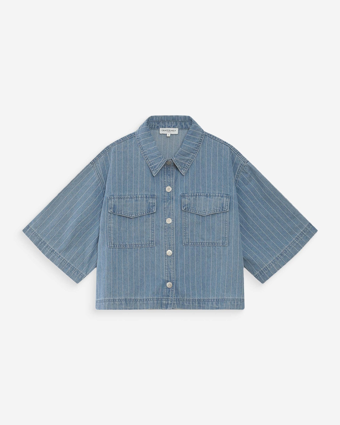 CHEMISE EN JEAN COURTE OVERSIZE STRIPEDBLUE VITA