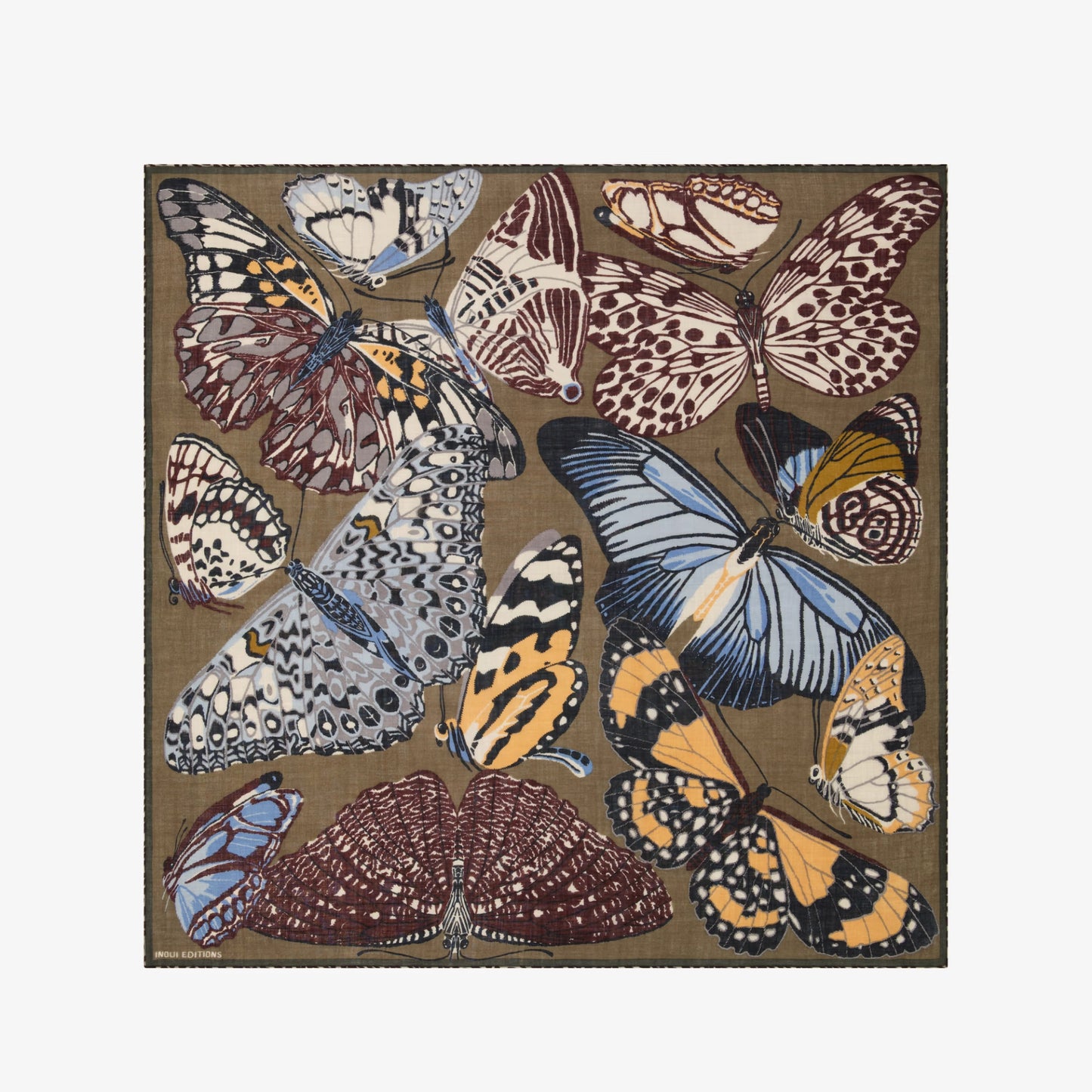 Carré - 130 - Papillons - Kaki