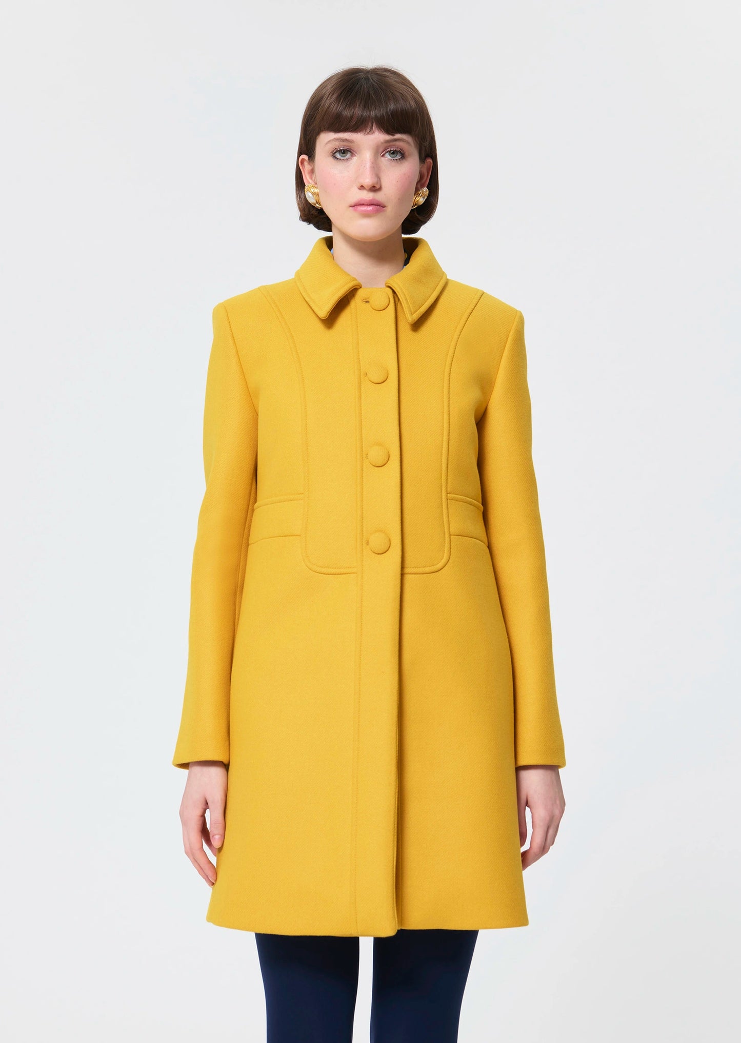 Manteau Madeline jaune citron en drap de laine