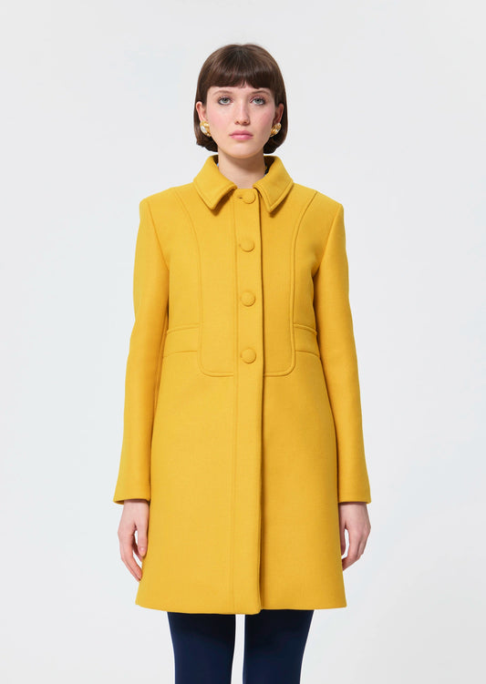 Manteau Madeline jaune citron en drap de laine