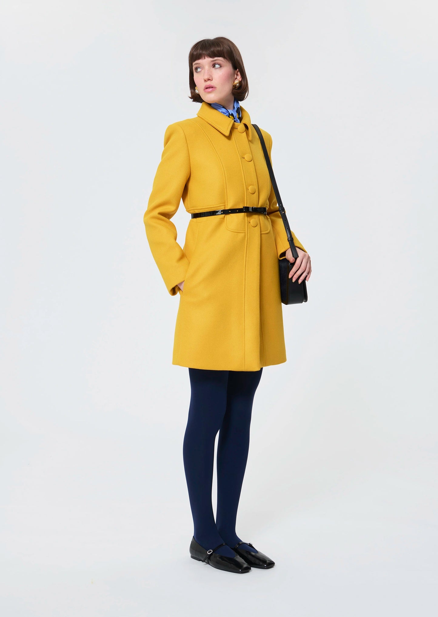 Manteau Madeline jaune citron en drap de laine