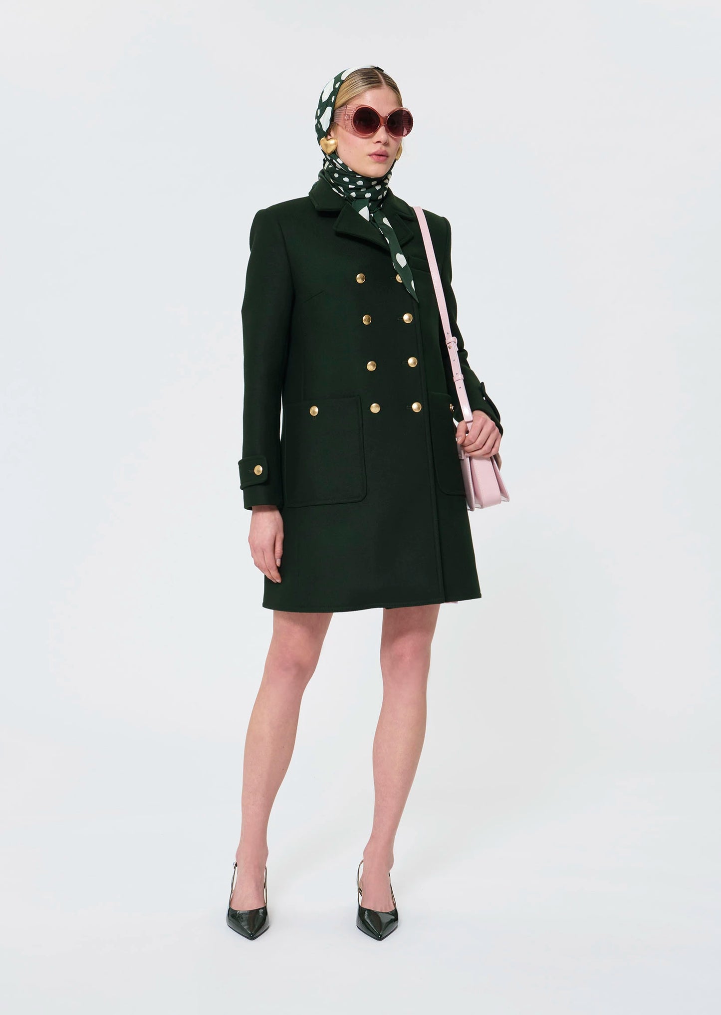 Manteau Manon vert en drap de laine