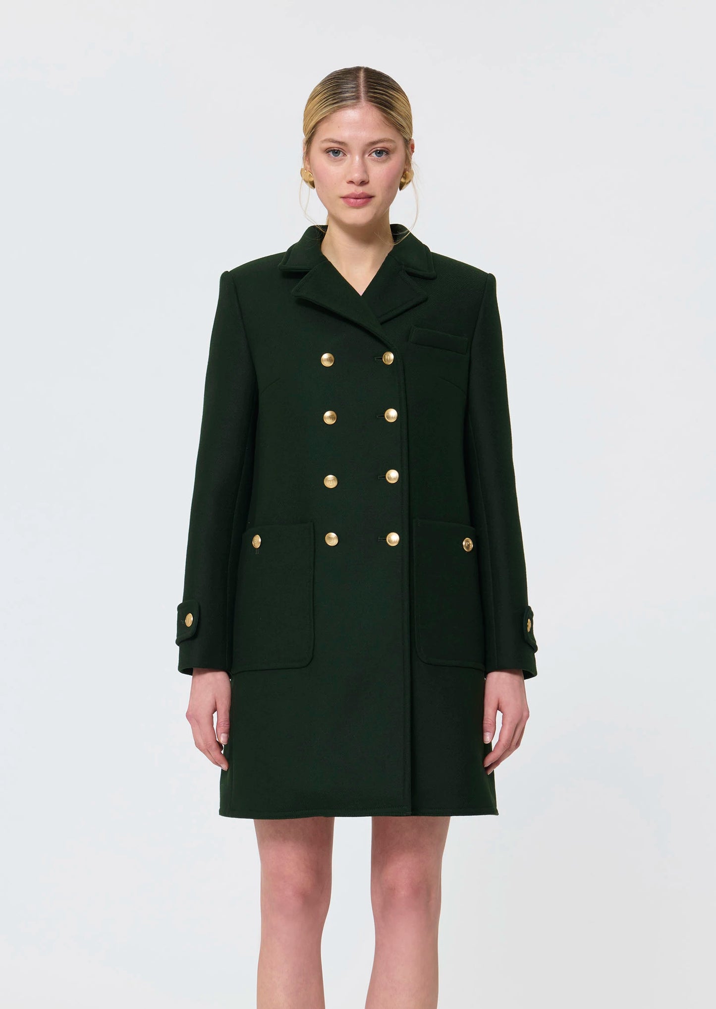 Manteau Manon vert en drap de laine