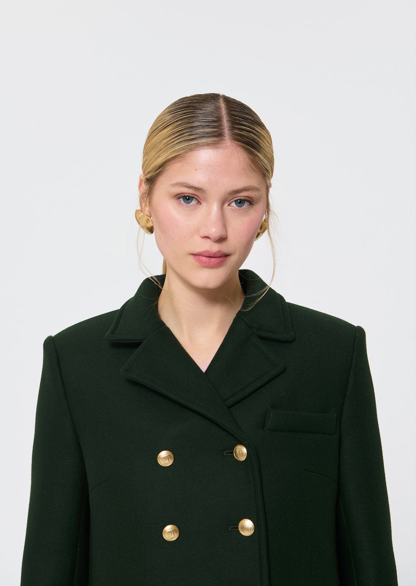 Manteau Manon vert en drap de laine