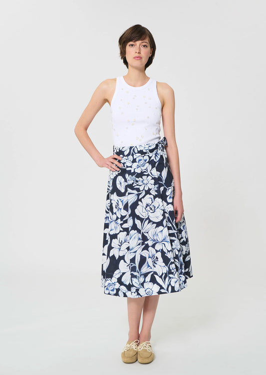 Jupe Jolly bleu nuit imprimé fleuri en coton