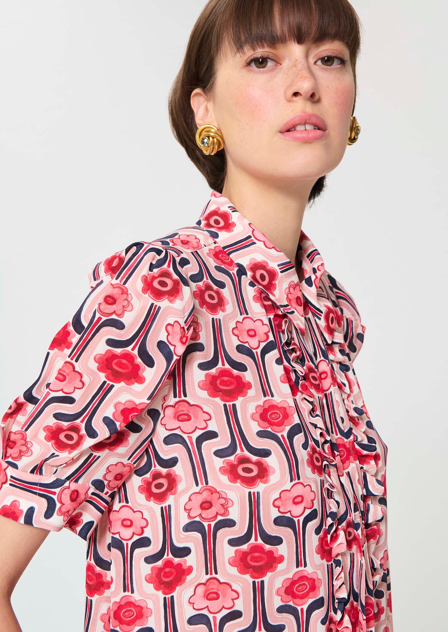 Top Theodora rose pâle imprimé rétro