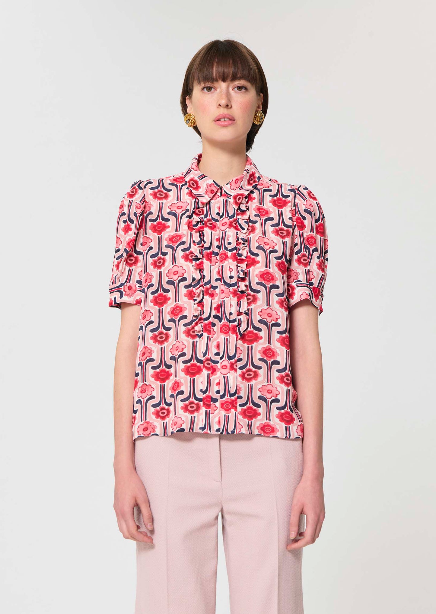 Top Theodora rose pâle imprimé rétro