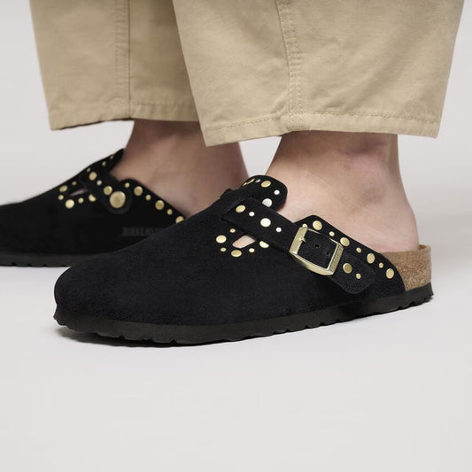 Birkenstock Boston Rivets Suède - Noir - Narow