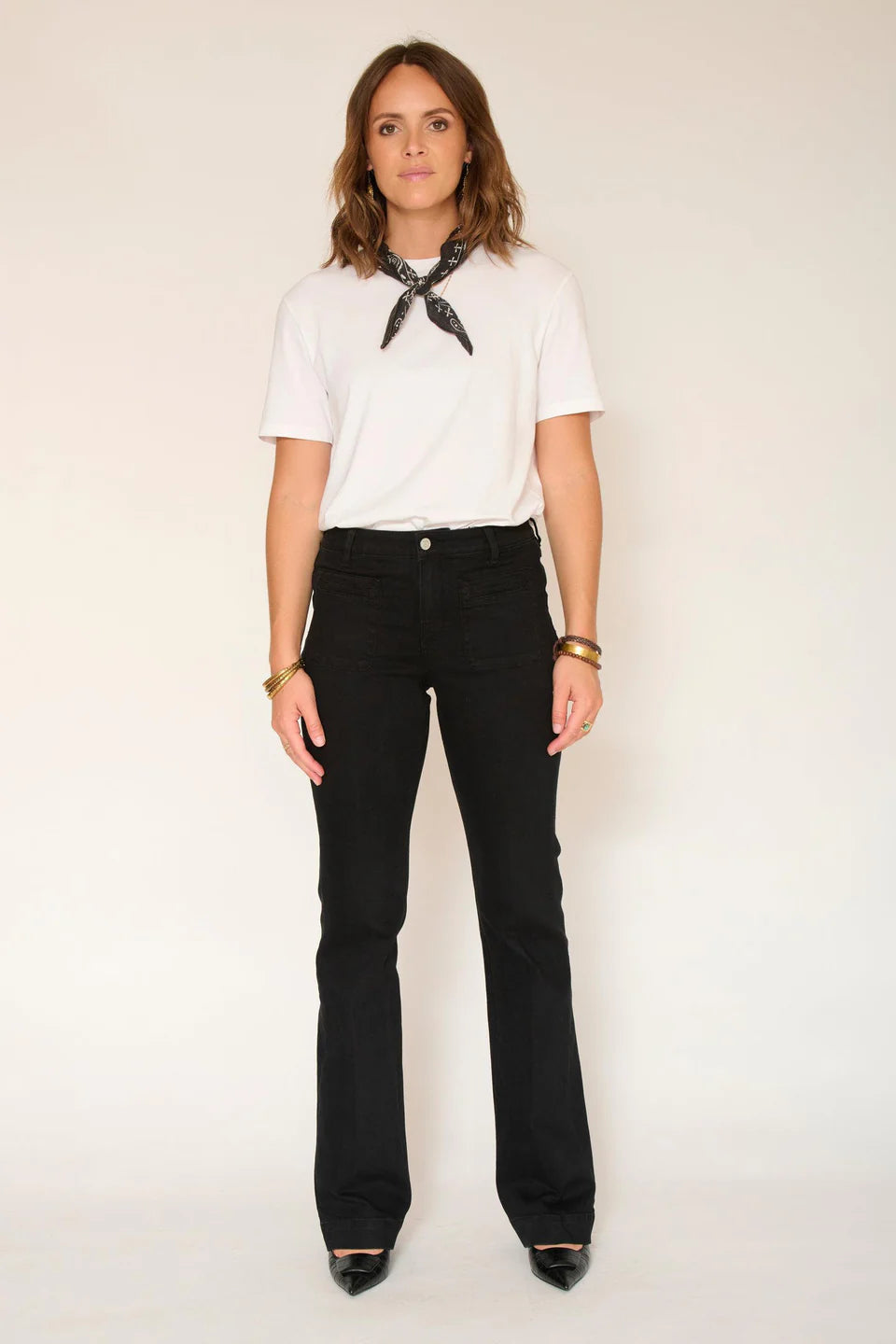 JEAN FLARE - THE DIANA POWER STRETCH BLACK RINSE WASH