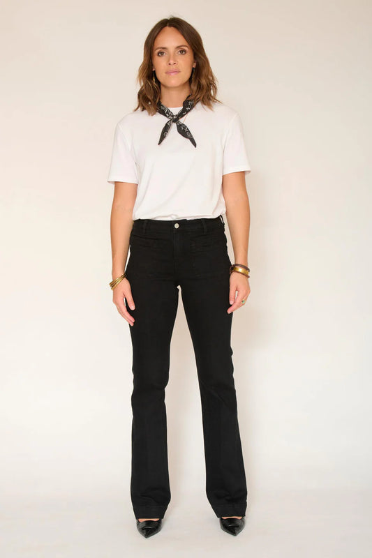 JEAN FLARE - THE DIANA POWER STRETCH BLACK RINSE WASH