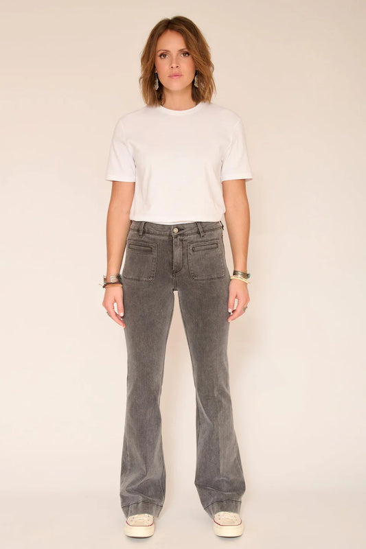 JEAN FLARE - THE DIANA POWER STRETCH GREY KURT WASH