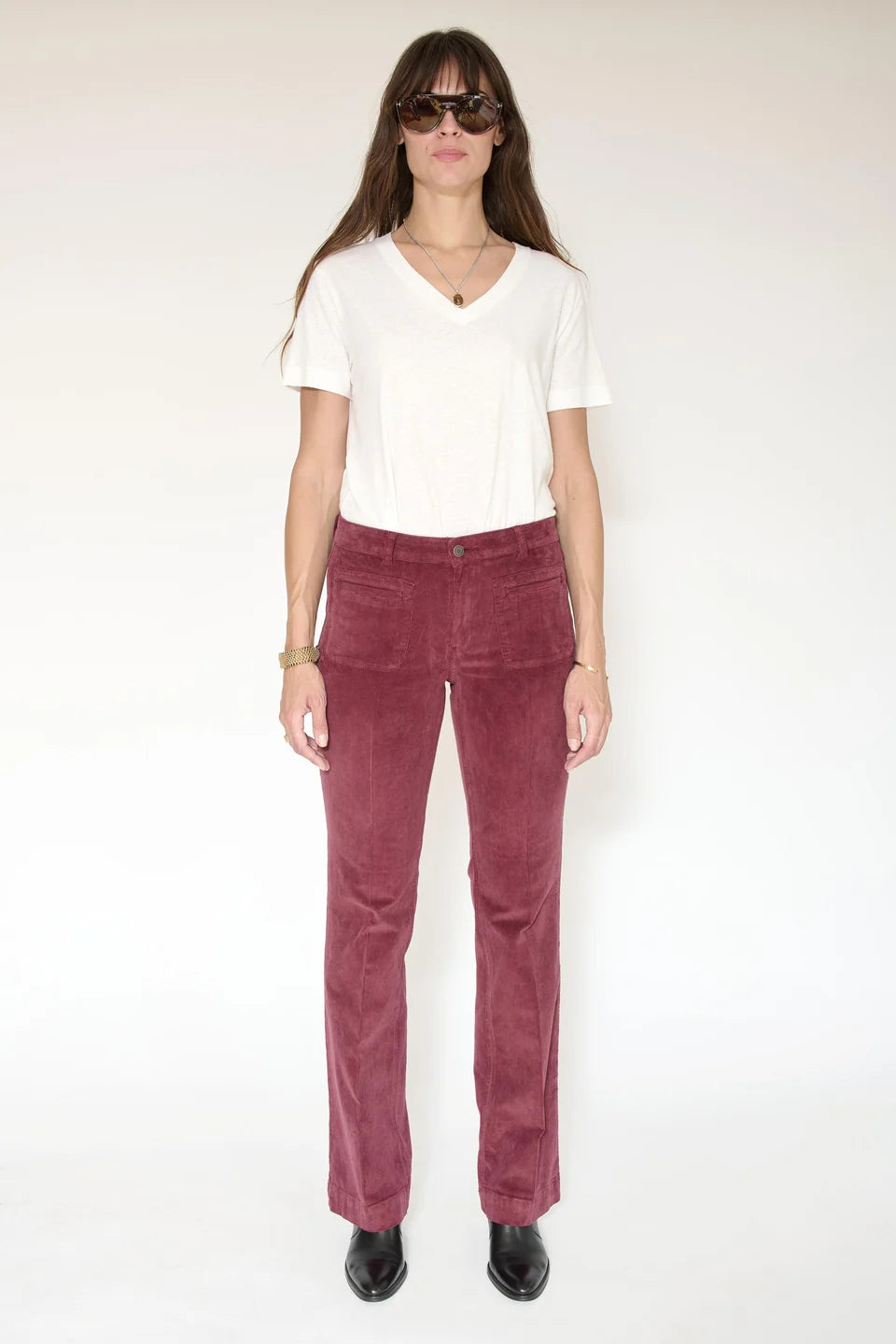 PANTALON - THE DIANA VELVET-GRENAT