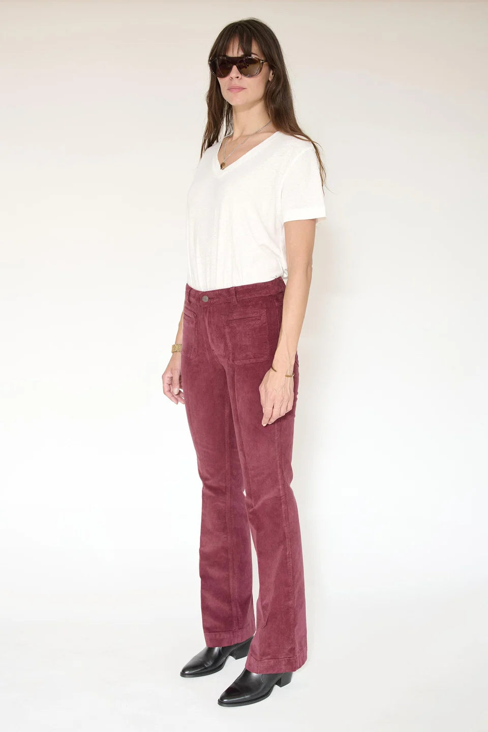 PANTALON - THE DIANA VELVET-GRENAT