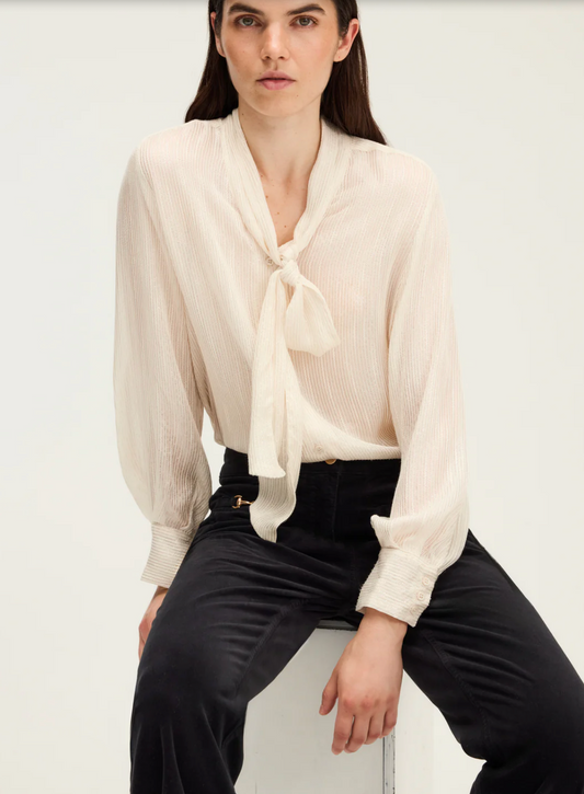 Chemise lavallière rayée en lurex - AMELINA
