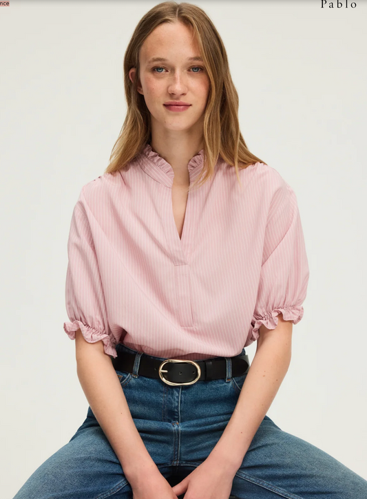 Blouse rayée à manches courtes - ANOUK Nude