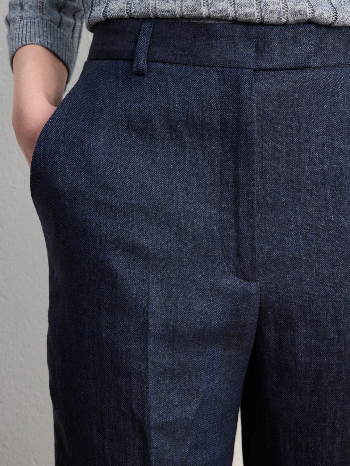 Pantalon de tailleur en lin à chevrons - BAYALEE