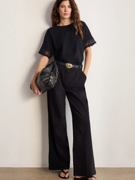 T-shirt en coton aux manches brodées - THANA Noir