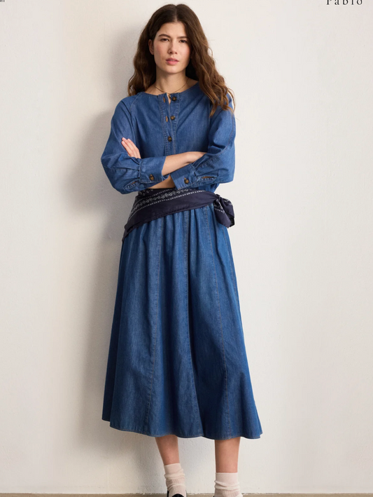 Jupe midi en denim plissé - NINAE