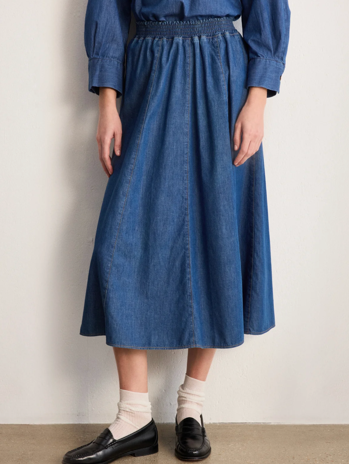 Jupe midi en denim plissé - NINAE