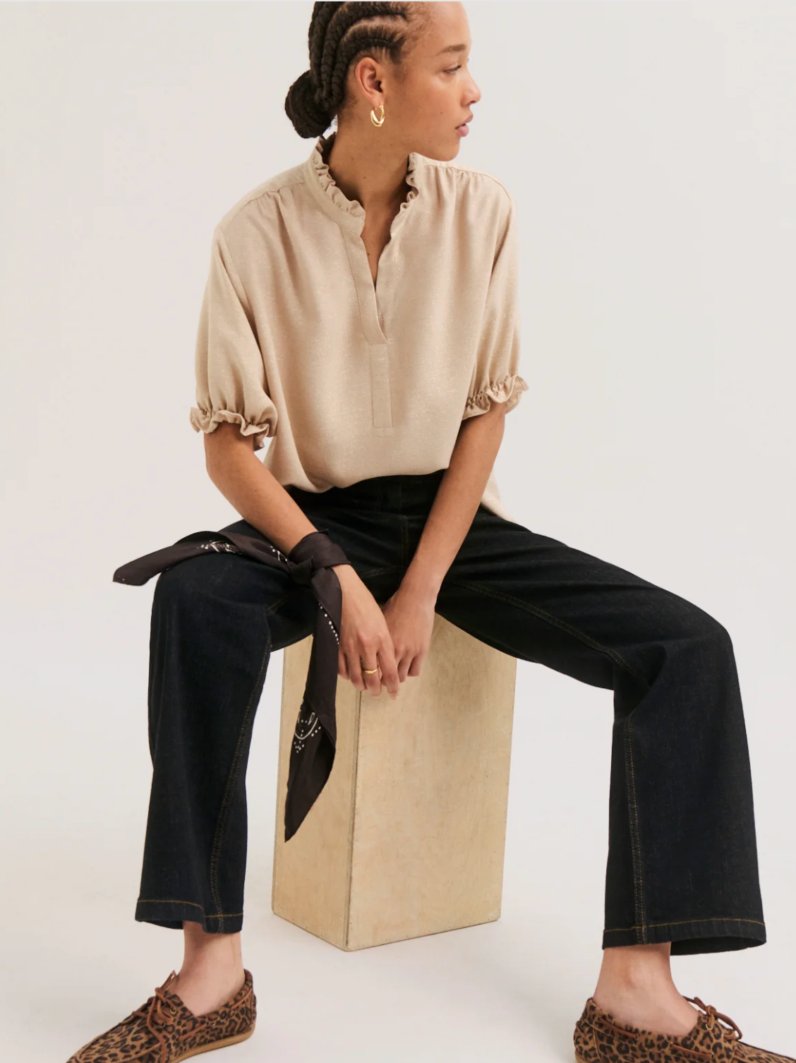 Blouse à volants et lurex doré - LUCE