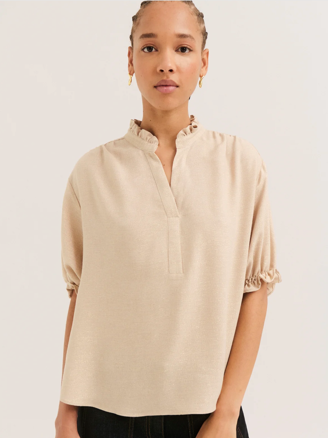 Blouse à volants et lurex doré - LUCE