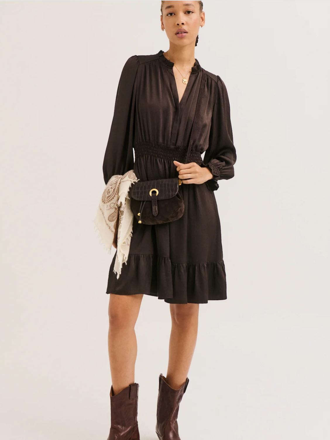 Robe courte à volants et smocks - CANEL