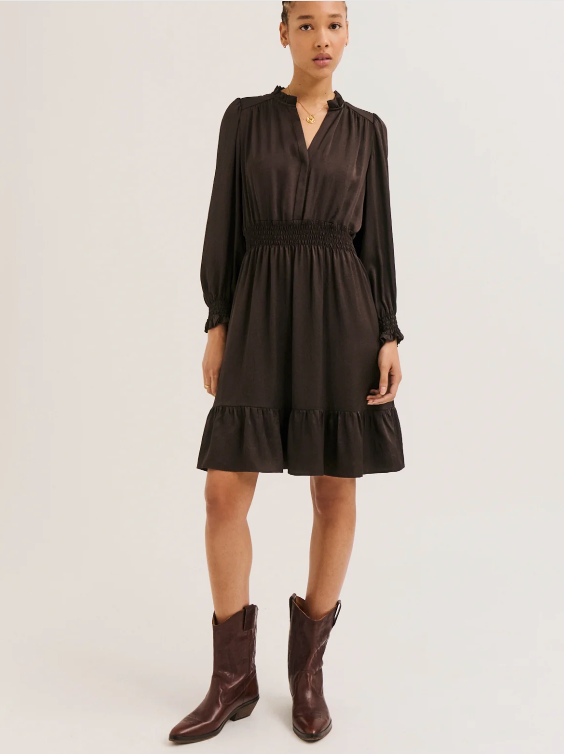 Robe courte à volants et smocks - CANEL