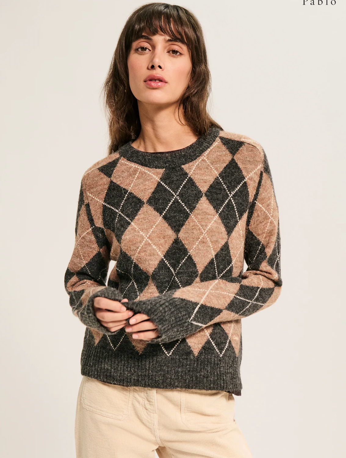 Pull à losanges contrastés - ROXANE Camel