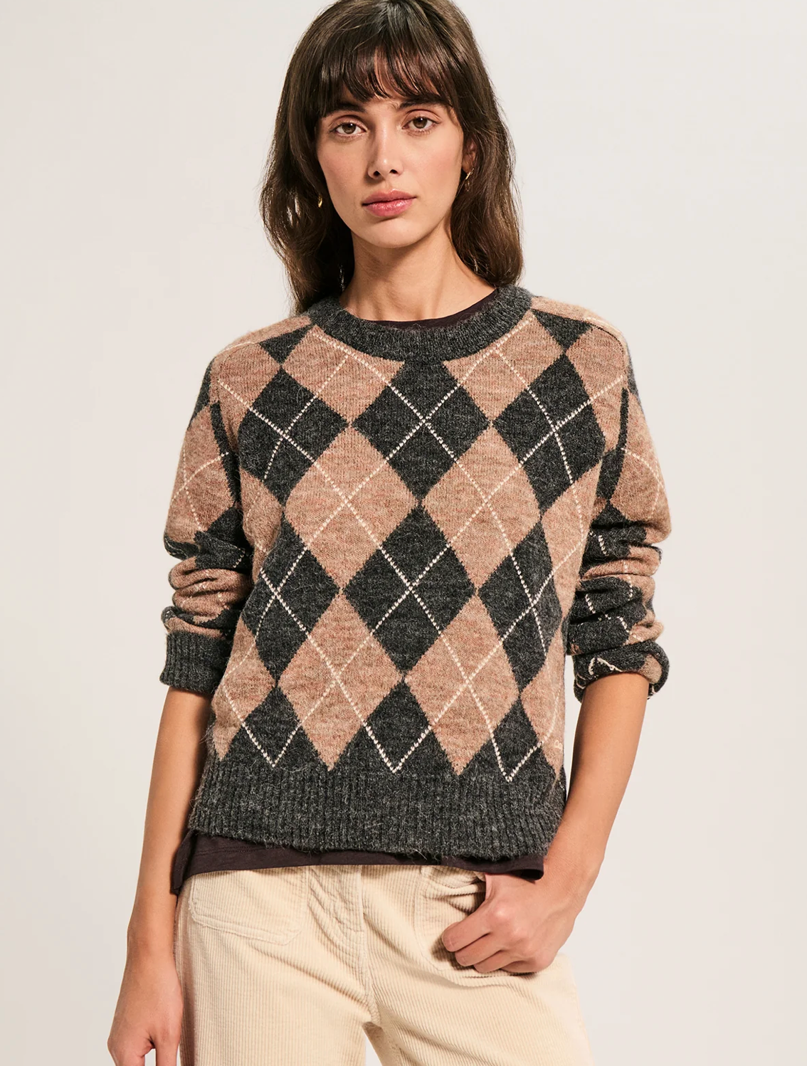 Pull à losanges contrastés - ROXANE Camel