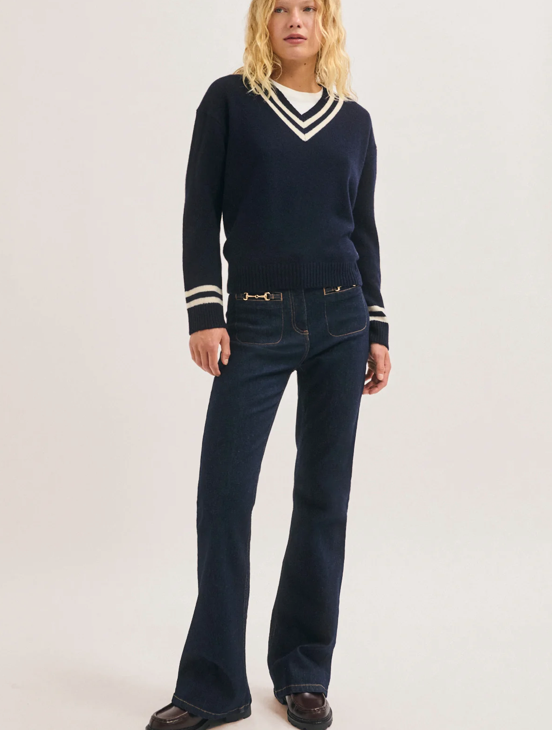 Pull col V en laine bicolore - ROSABEL