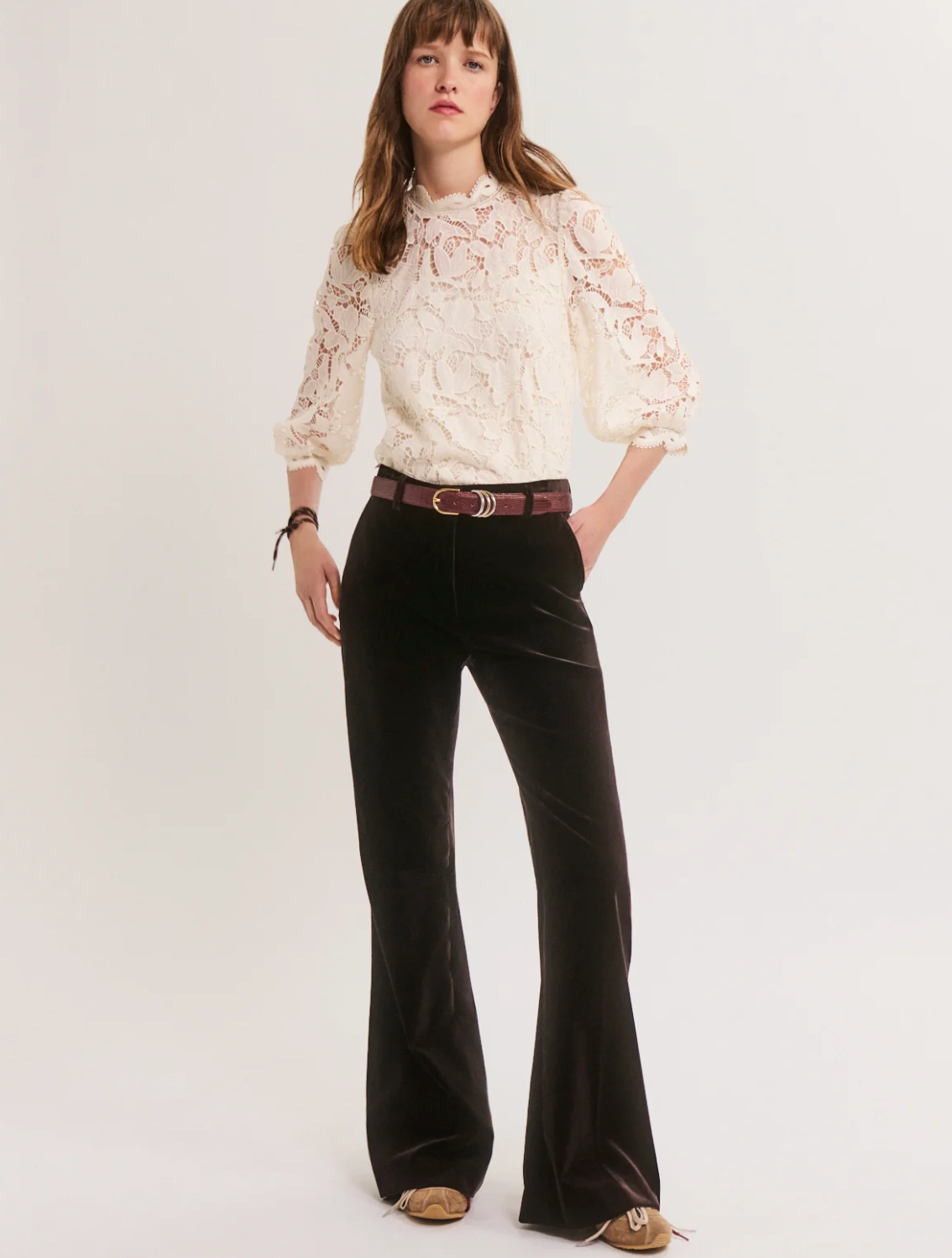 Pantalon flare en velours lisse - MAVY Cinnamon