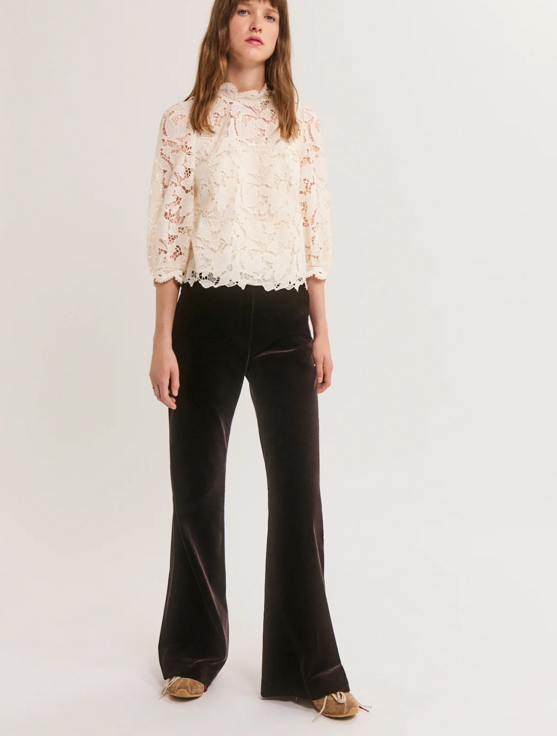 Pantalon flare en velours lisse - MAVY Cinnamon