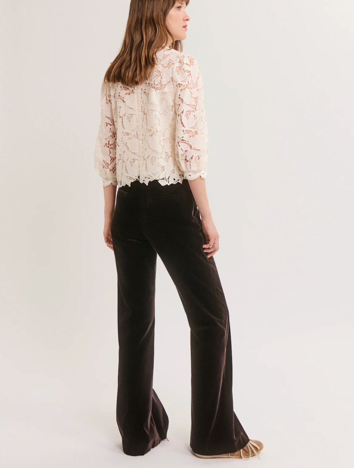 Pantalon flare en velours lisse - MAVY Cinnamon