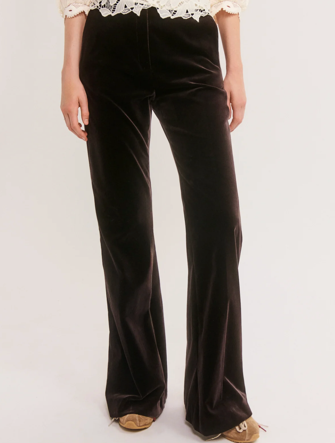 Pantalon flare en velours lisse - MAVY Cinnamon