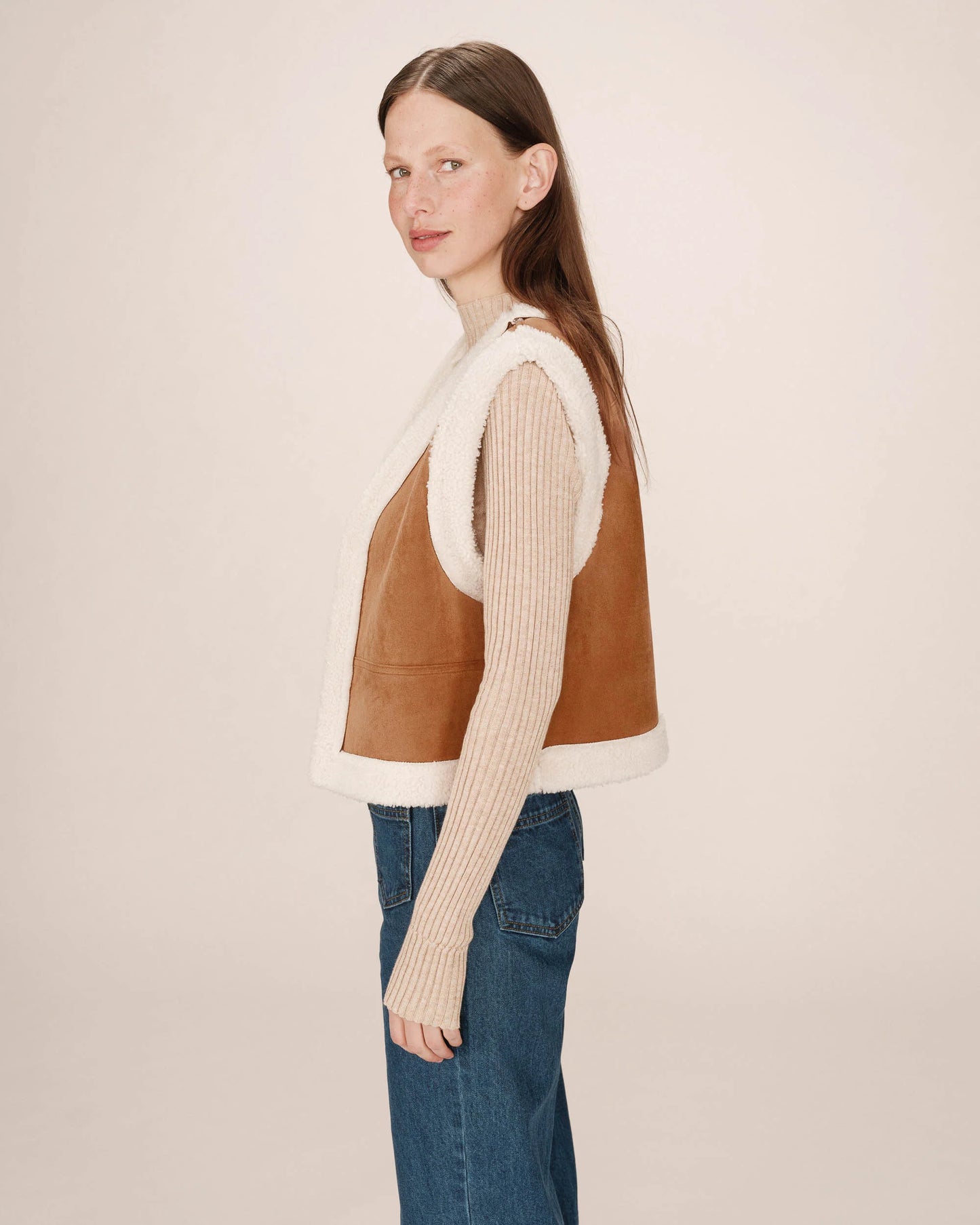 VESTE EN DAIM ET SHEARLING CAMEL SOHEN