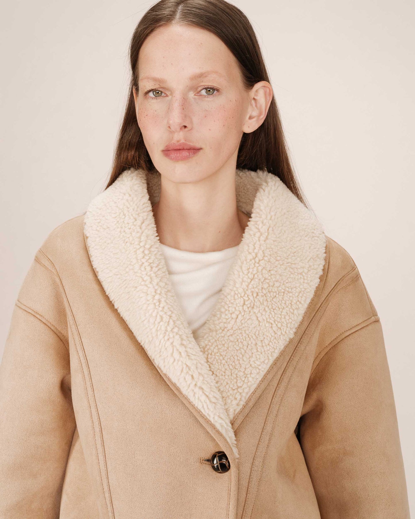 MANTEAU EN SUÉDINE BEIGE ROSE SWAN