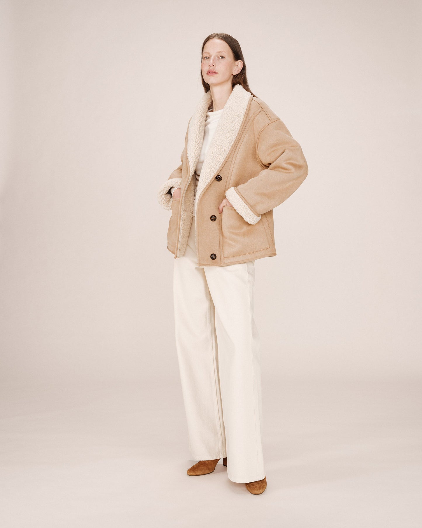 MANTEAU EN SUÉDINE BEIGE ROSE SWAN