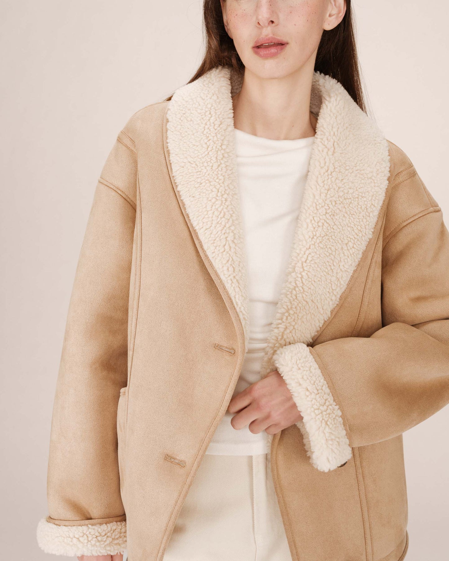 MANTEAU EN SUÉDINE BEIGE ROSE SWAN