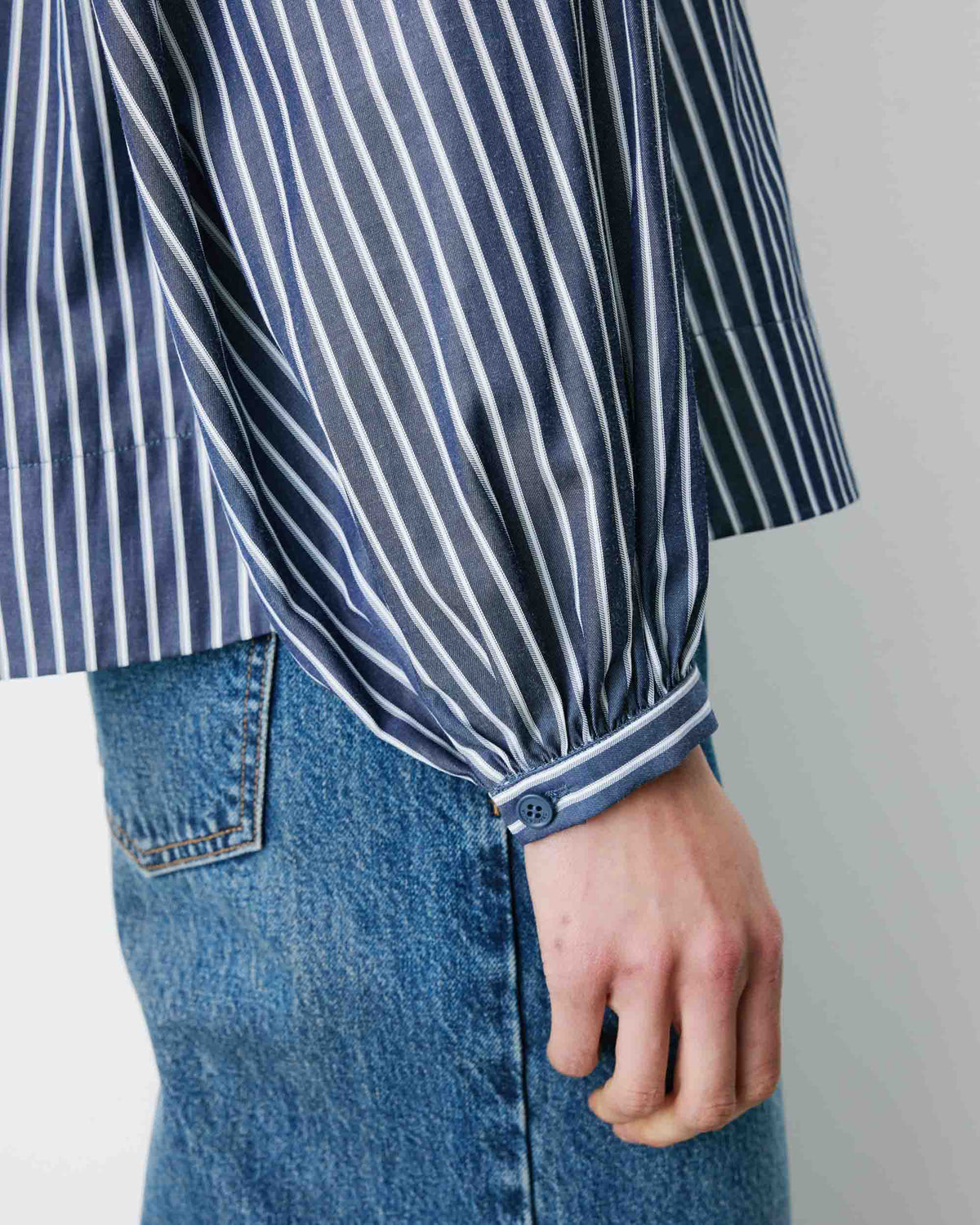 BLOUSE À RAYURES COL MAO À NOUER MARINE ALBANE