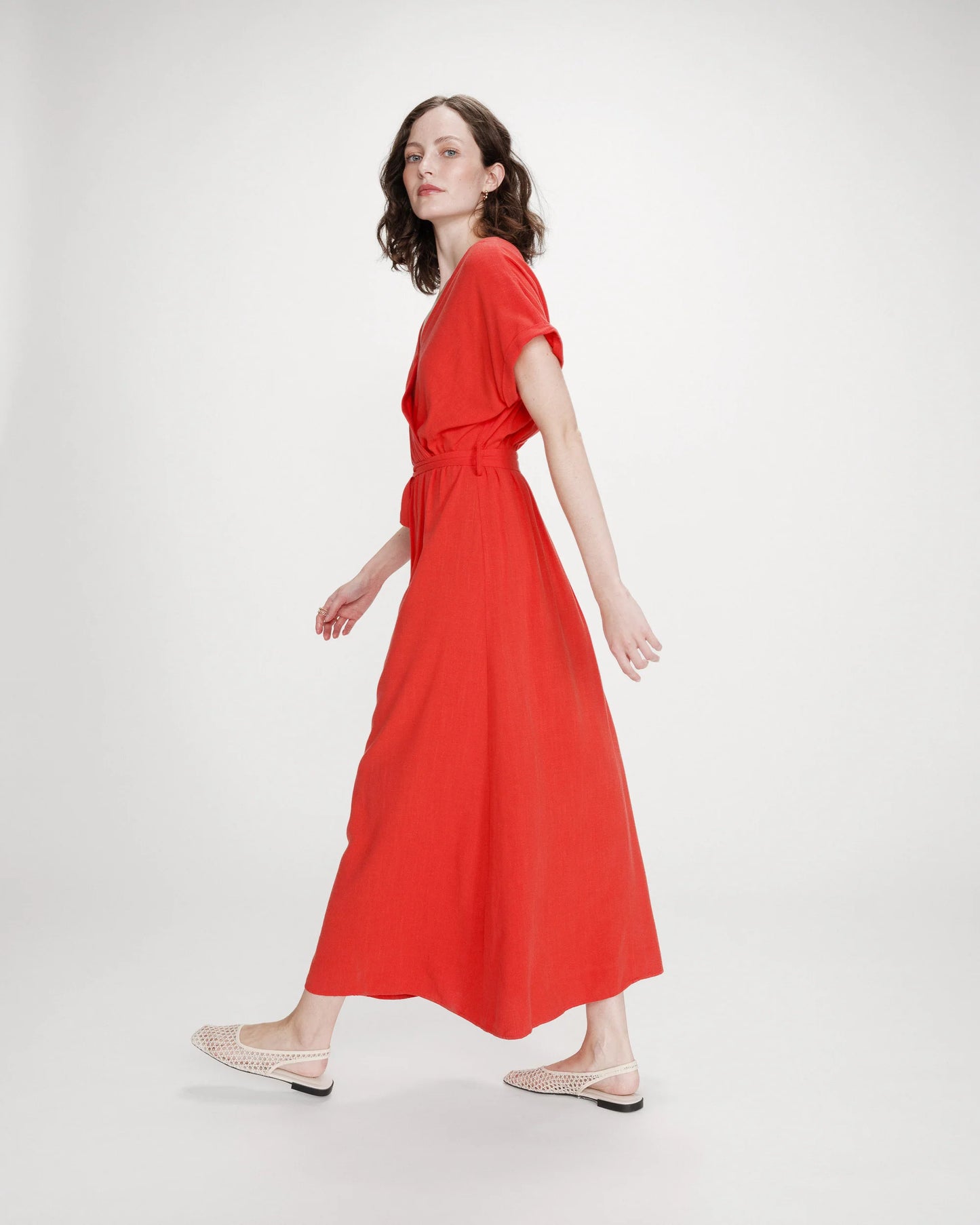 ROBE LONGUE PORTEFEUILLE CEINTURÉE SANGUINE POLLEN
