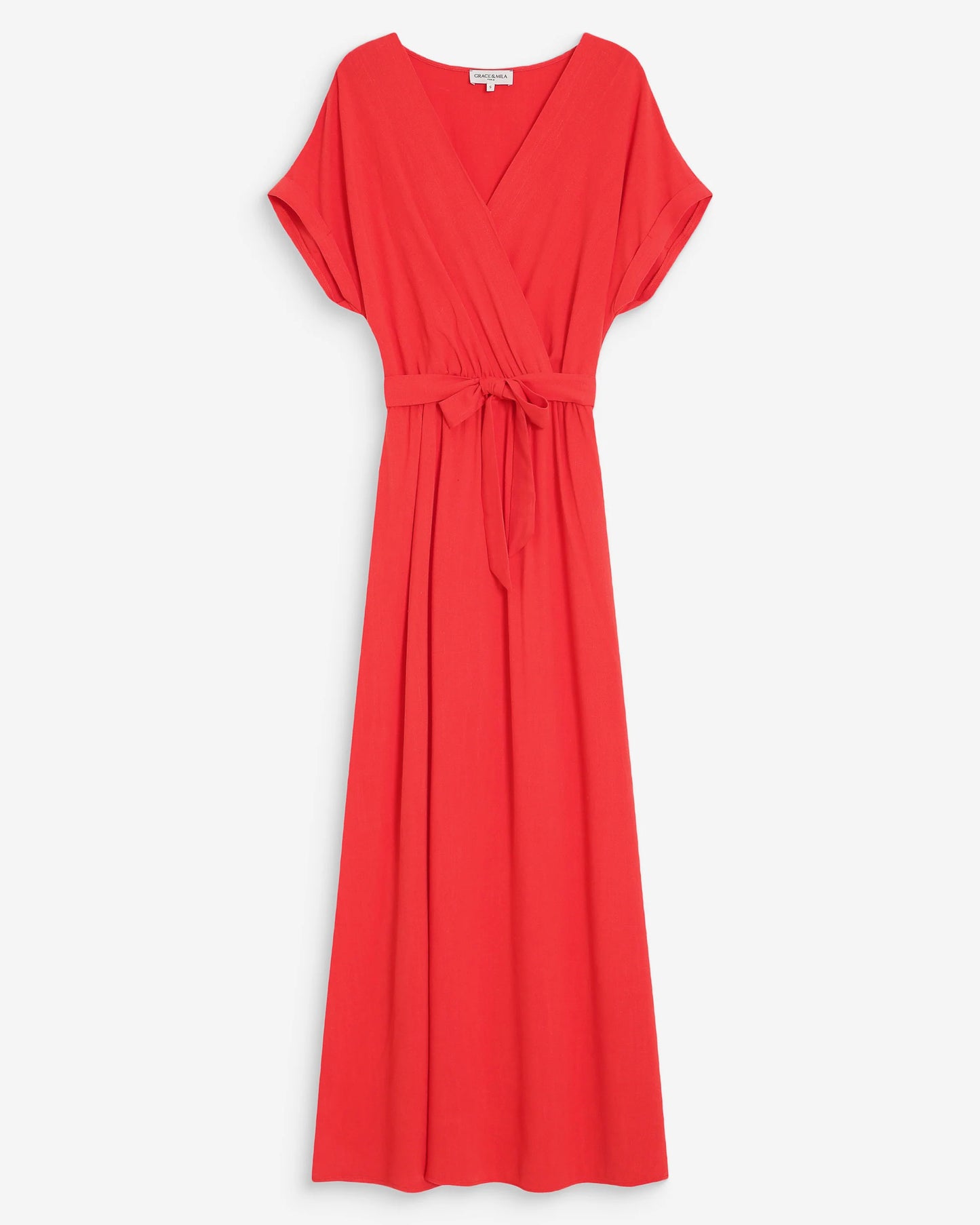 ROBE LONGUE PORTEFEUILLE CEINTURÉE SANGUINE POLLEN