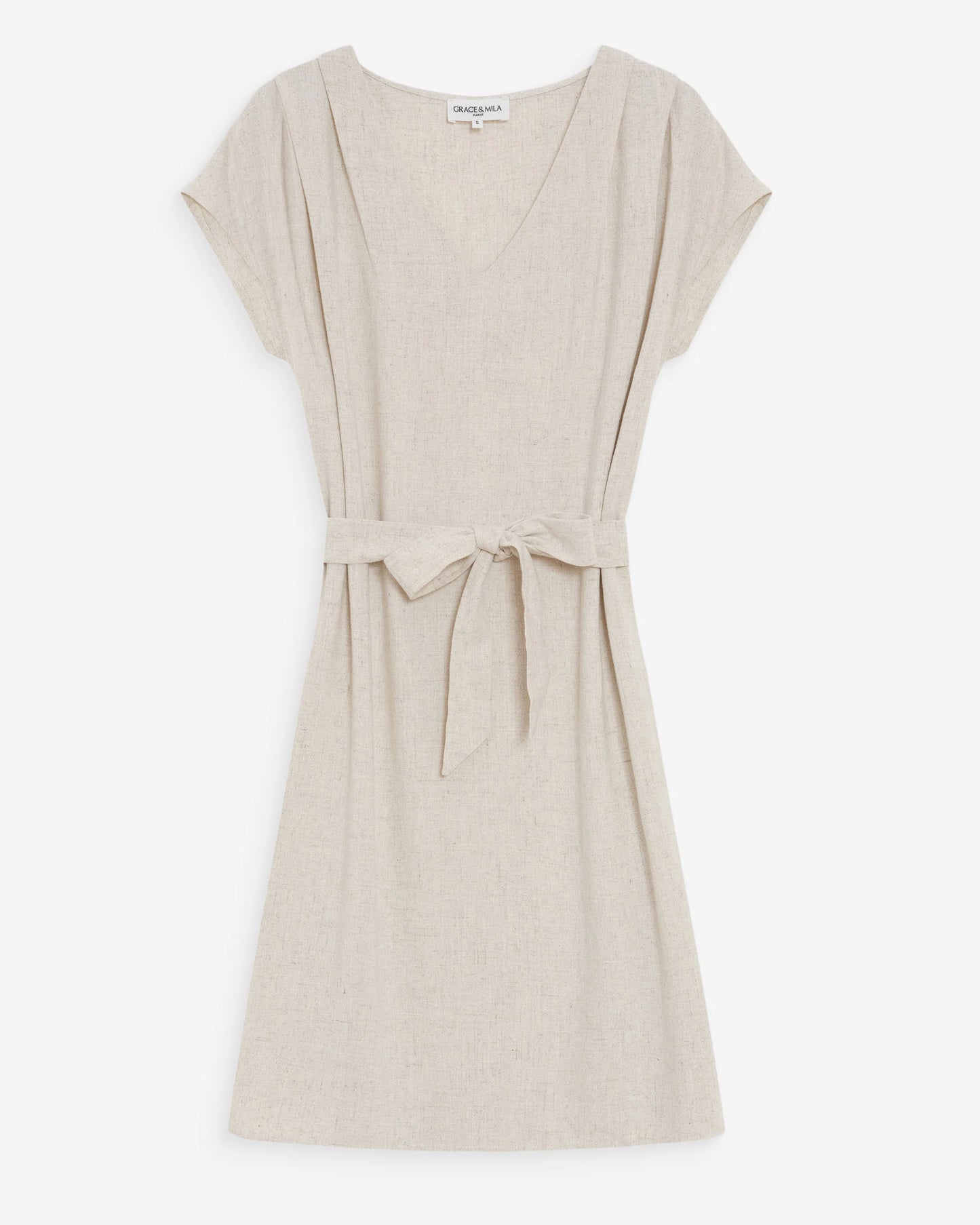 ROBE COURTE FLUIDE COL V MANCHES COURTES SABLE MARILOU